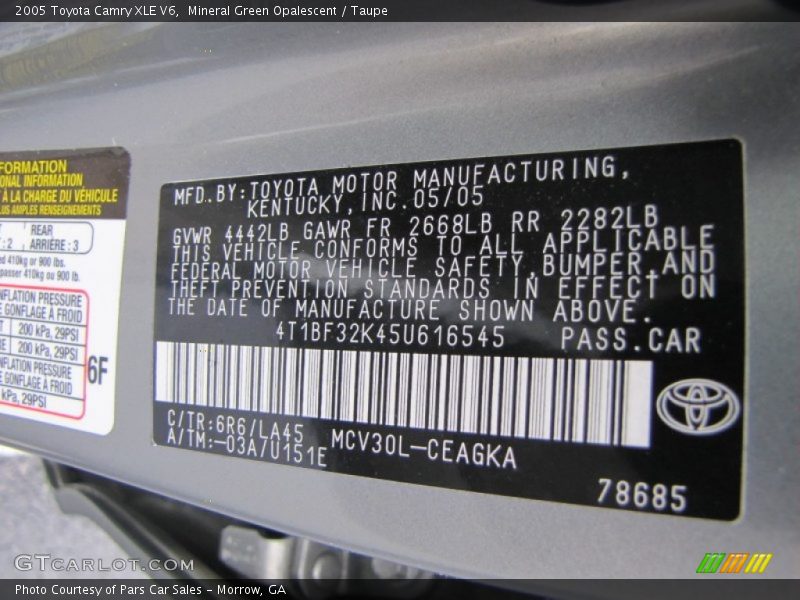 Mineral Green Opalescent / Taupe 2005 Toyota Camry XLE V6