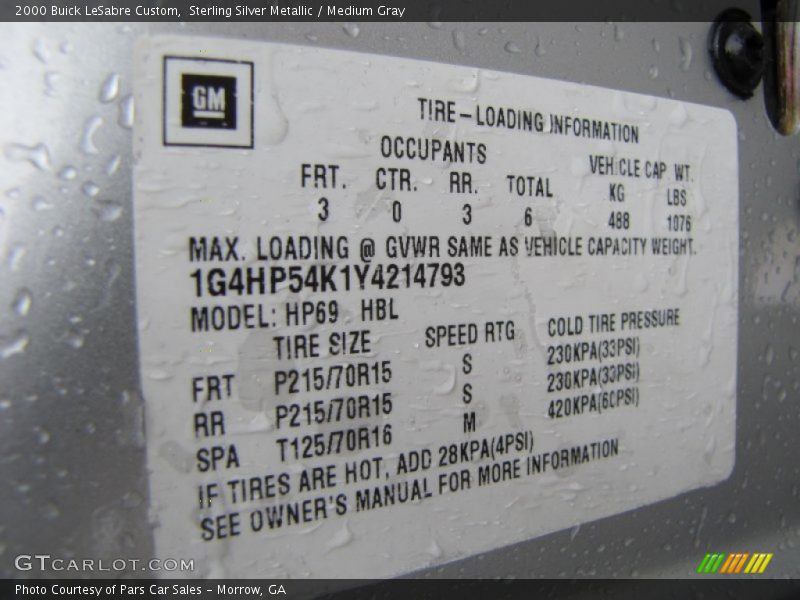 Sterling Silver Metallic / Medium Gray 2000 Buick LeSabre Custom