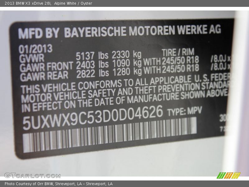 Alpine White / Oyster 2013 BMW X3 xDrive 28i