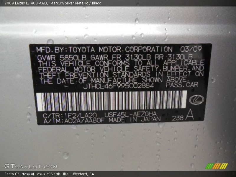Mercury Silver Metallic / Black 2009 Lexus LS 460 AWD