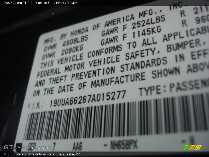 Carbon Gray Pearl / Taupe 2007 Acura TL 3.2