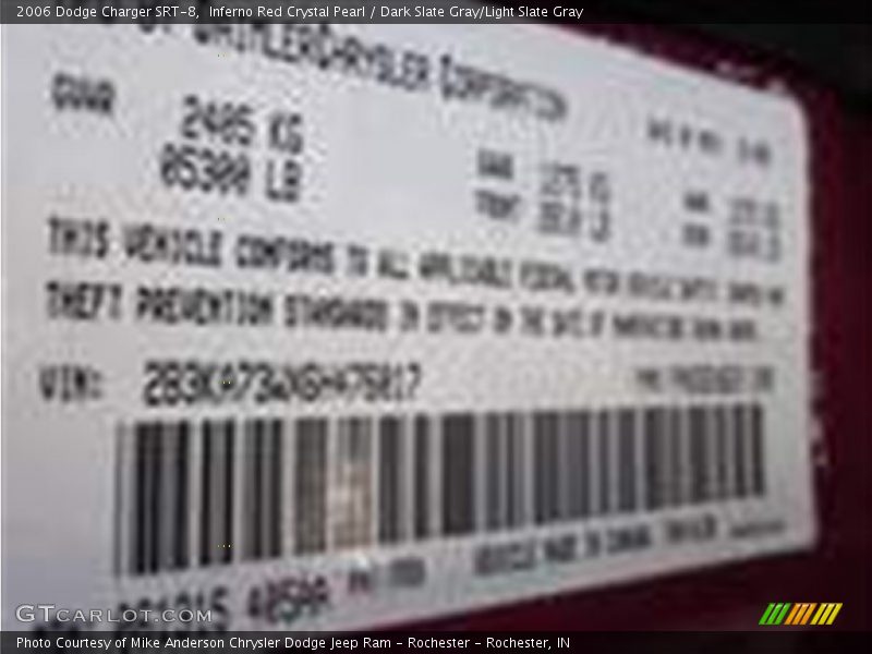 Inferno Red Crystal Pearl / Dark Slate Gray/Light Slate Gray 2006 Dodge Charger SRT-8