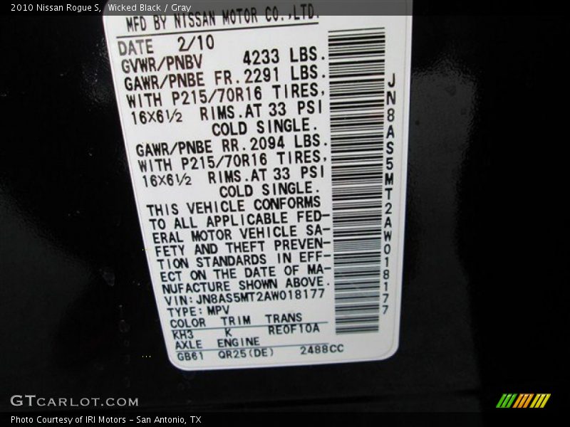 Wicked Black / Gray 2010 Nissan Rogue S