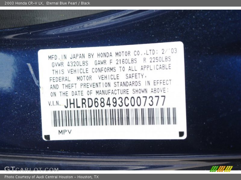 Eternal Blue Pearl / Black 2003 Honda CR-V LX