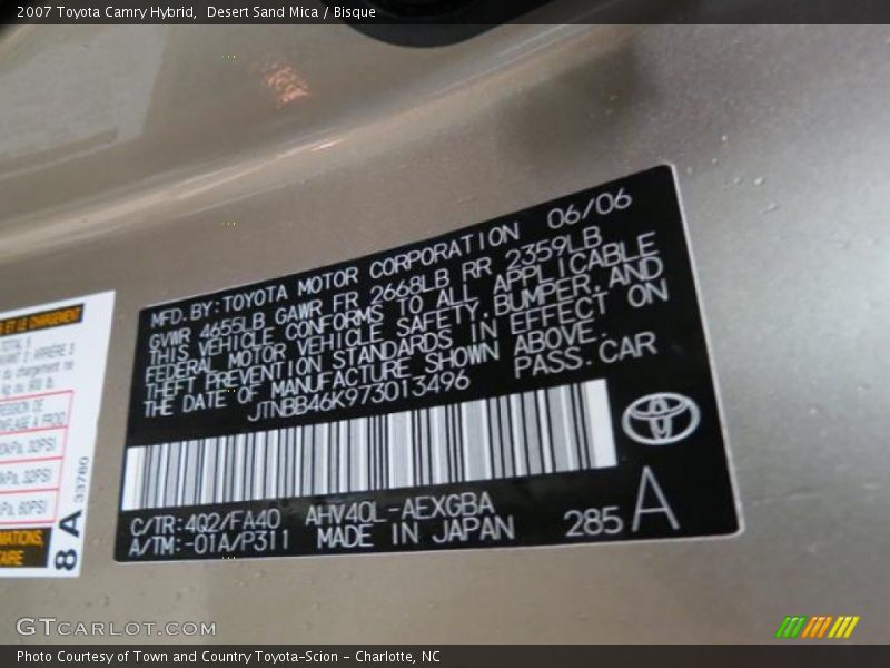 2007 Camry Hybrid Desert Sand Mica Color Code 4Q2
