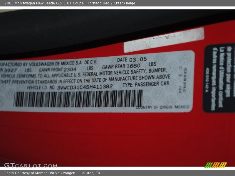 Tornado Red / Cream Beige 2005 Volkswagen New Beetle GLS 1.8T Coupe