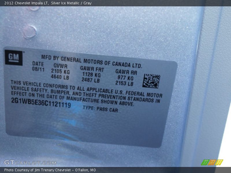 Silver Ice Metallic / Gray 2012 Chevrolet Impala LT