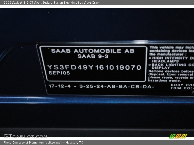 Fusion Blue Metallic / Slate Gray 2006 Saab 9-3 2.0T Sport Sedan