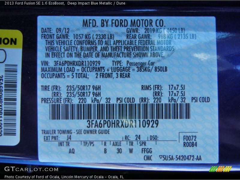 Deep Impact Blue Metallic / Dune 2013 Ford Fusion SE 1.6 EcoBoost