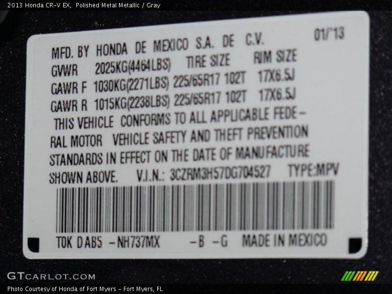 Polished Metal Metallic / Gray 2013 Honda CR-V EX