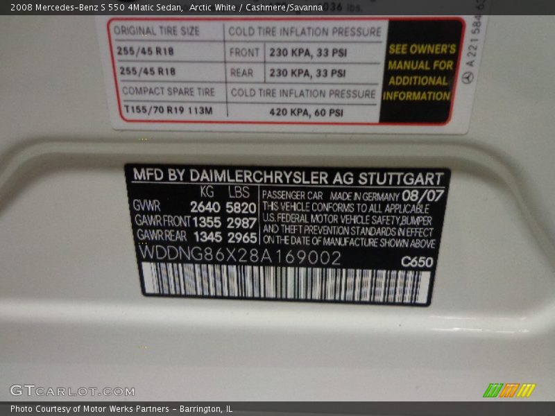 2008 S 550 4Matic Sedan Arctic White Color Code 650