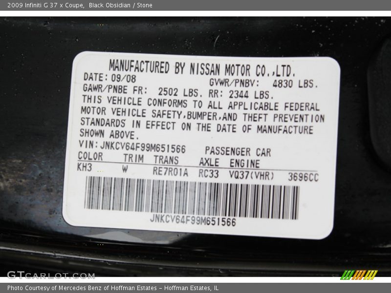 Black Obsidian / Stone 2009 Infiniti G 37 x Coupe