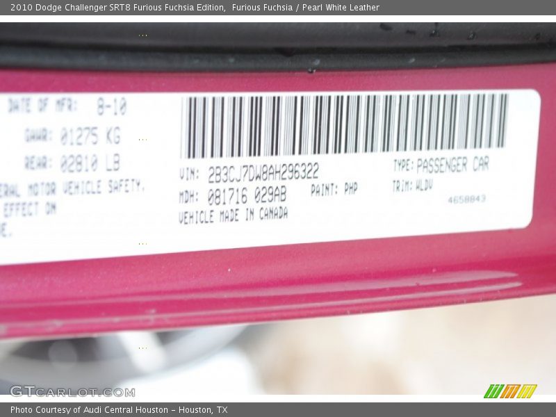 2010 Challenger SRT8 Furious Fuchsia Edition Furious Fuchsia Color Code PHP