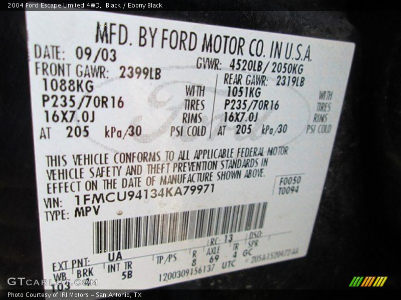 Black / Ebony Black 2004 Ford Escape Limited 4WD