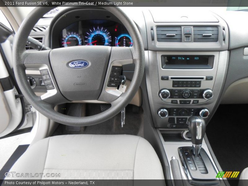 White Platinum Tri-Coat / Medium Light Stone 2011 Ford Fusion SE V6
