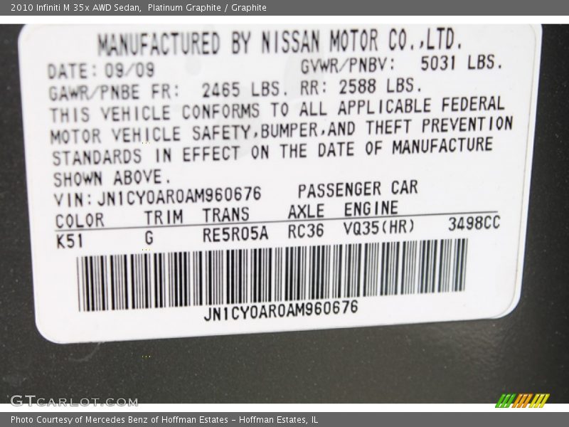 Platinum Graphite / Graphite 2010 Infiniti M 35x AWD Sedan