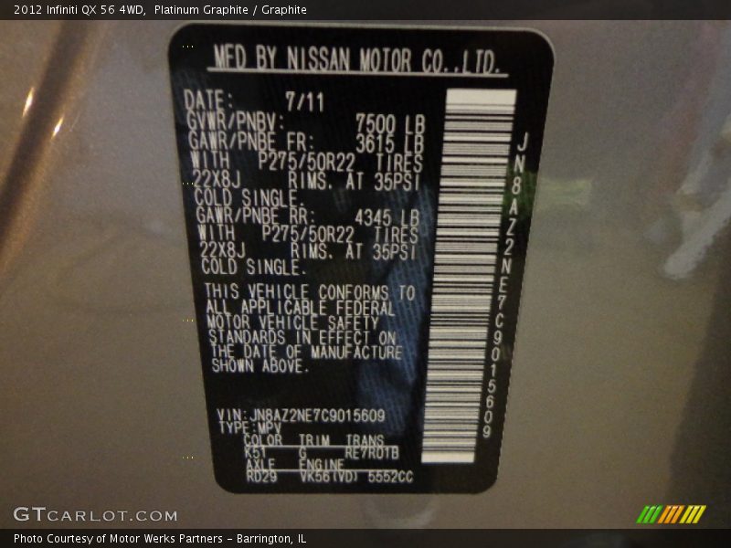 Platinum Graphite / Graphite 2012 Infiniti QX 56 4WD