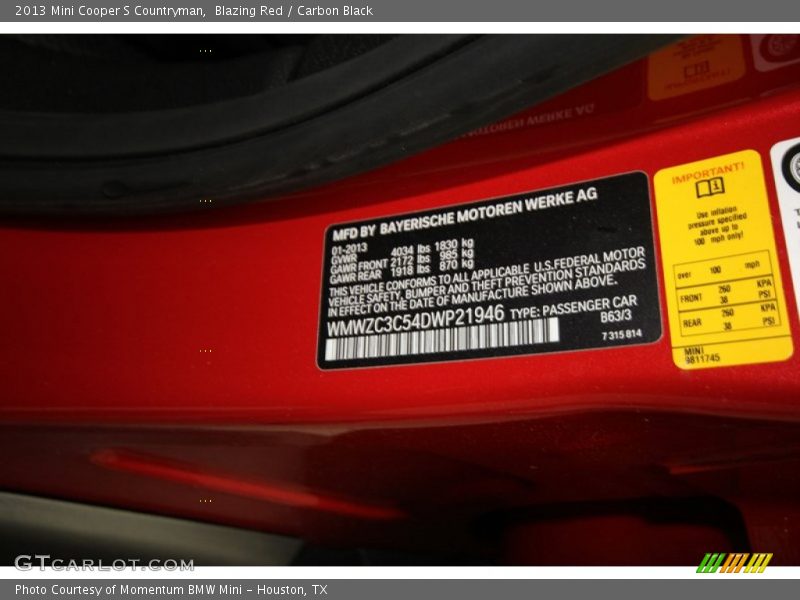Blazing Red / Carbon Black 2013 Mini Cooper S Countryman
