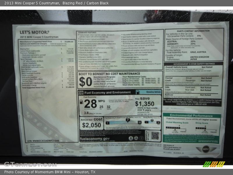 Blazing Red / Carbon Black 2013 Mini Cooper S Countryman