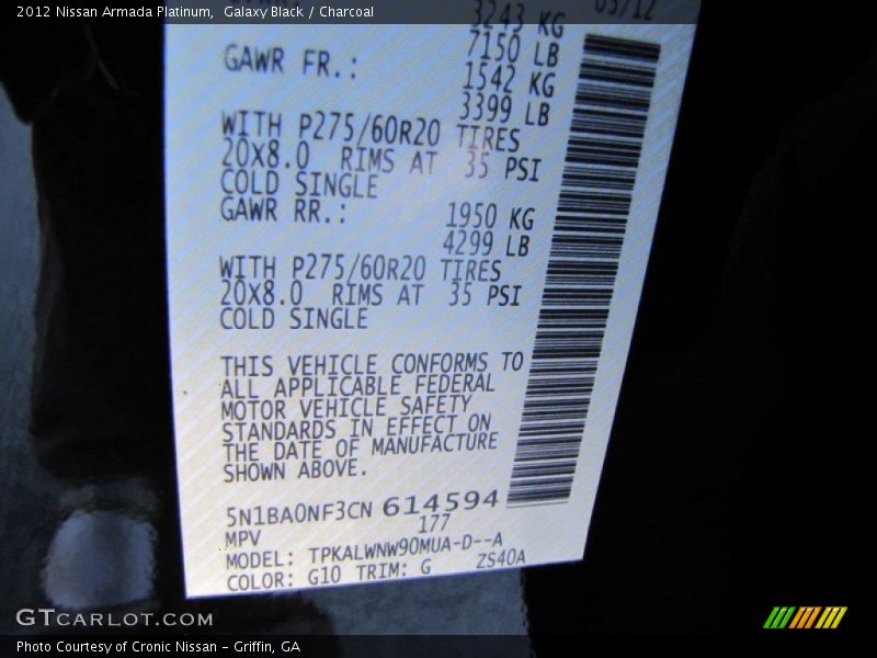 Galaxy Black / Charcoal 2012 Nissan Armada Platinum