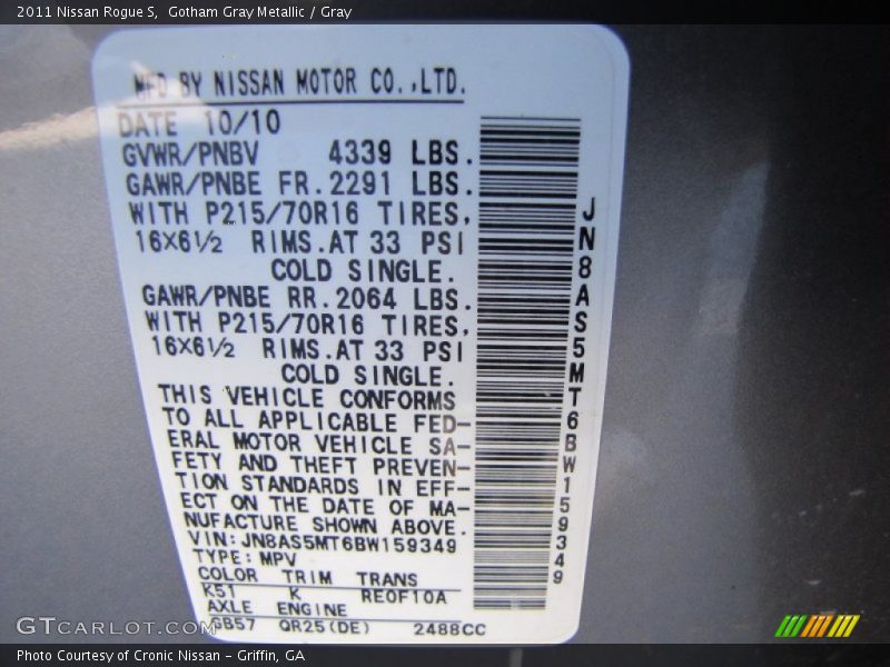 Gotham Gray Metallic / Gray 2011 Nissan Rogue S