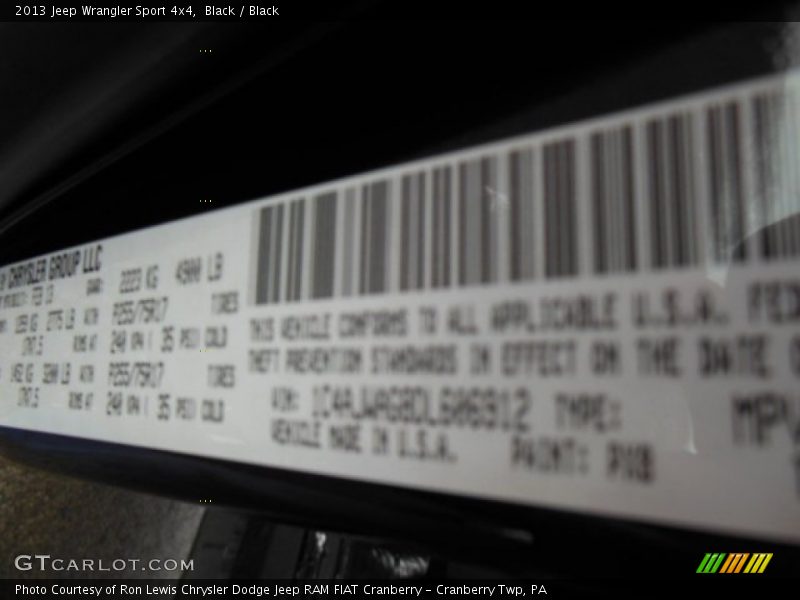 Black / Black 2013 Jeep Wrangler Sport 4x4