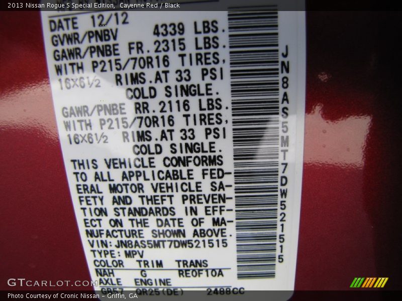 Cayenne Red / Black 2013 Nissan Rogue S Special Edition
