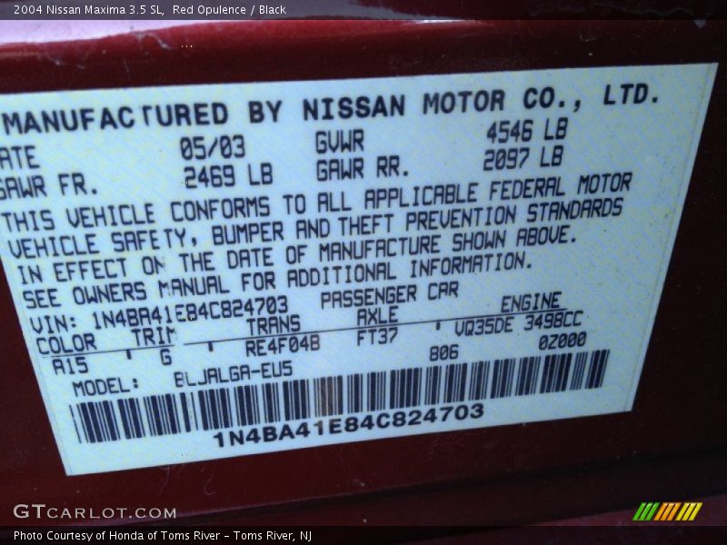 Red Opulence / Black 2004 Nissan Maxima 3.5 SL