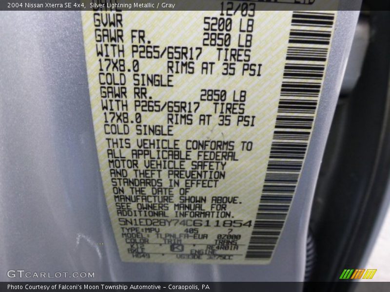 Silver Lightning Metallic / Gray 2004 Nissan Xterra SE 4x4