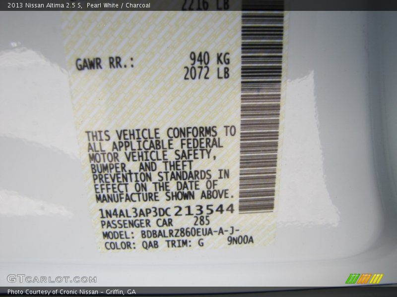 2013 Altima 2.5 S Pearl White Color Code QAB