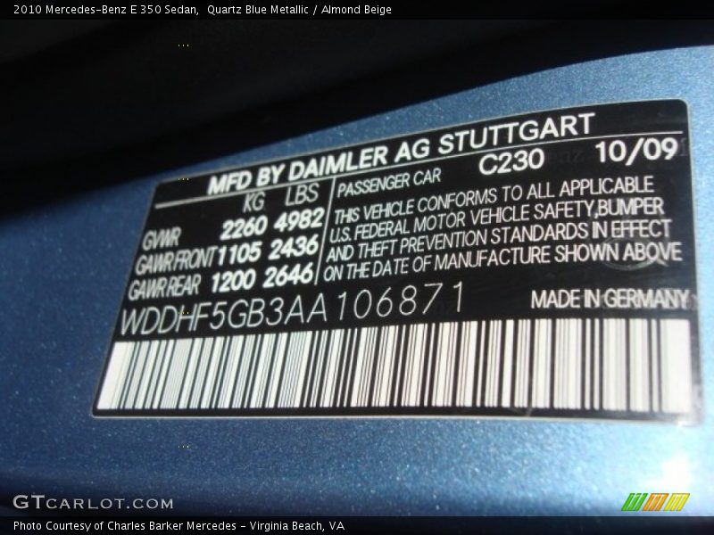 Quartz Blue Metallic / Almond Beige 2010 Mercedes-Benz E 350 Sedan