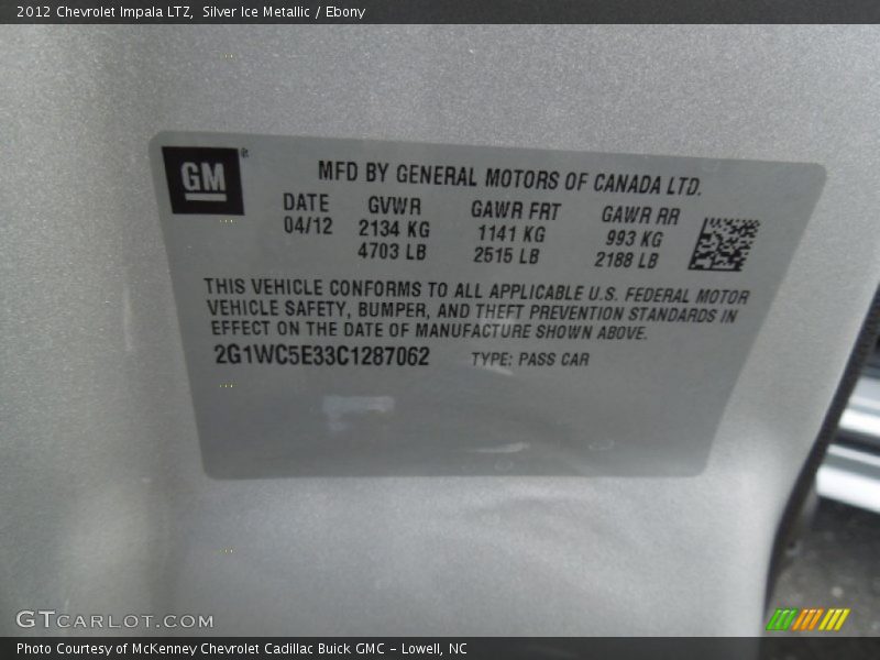 Silver Ice Metallic / Ebony 2012 Chevrolet Impala LTZ