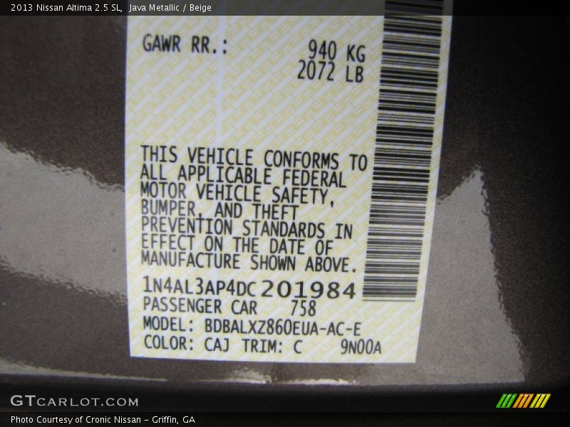 Java Metallic / Beige 2013 Nissan Altima 2.5 SL