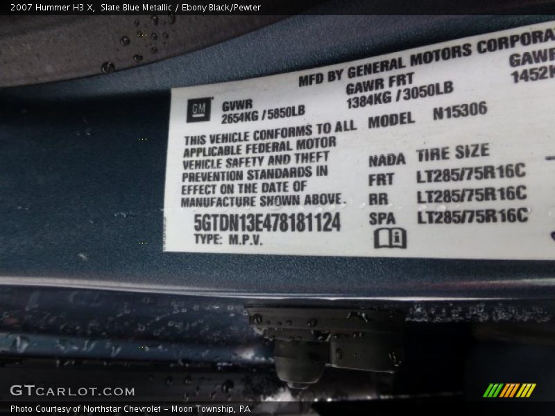 Slate Blue Metallic / Ebony Black/Pewter 2007 Hummer H3 X