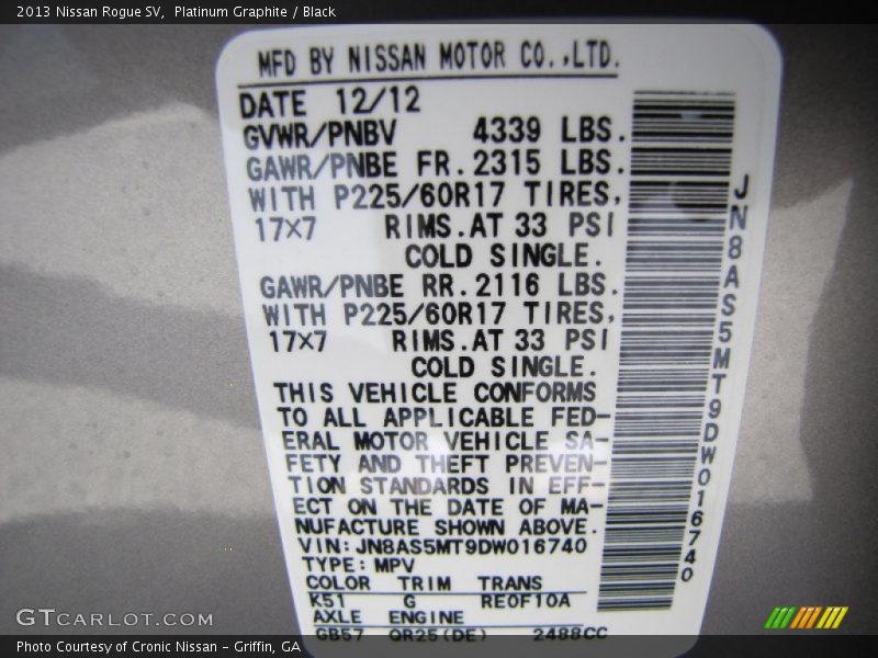 Platinum Graphite / Black 2013 Nissan Rogue SV