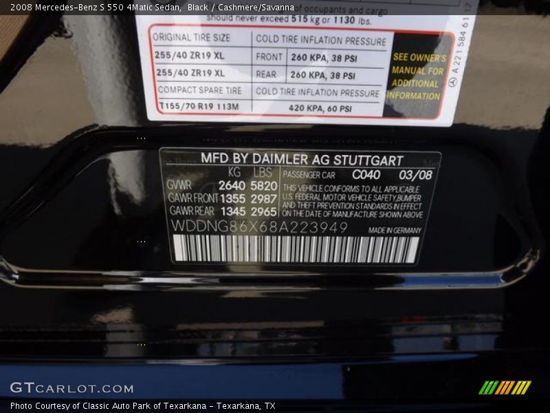 Black / Cashmere/Savanna 2008 Mercedes-Benz S 550 4Matic Sedan