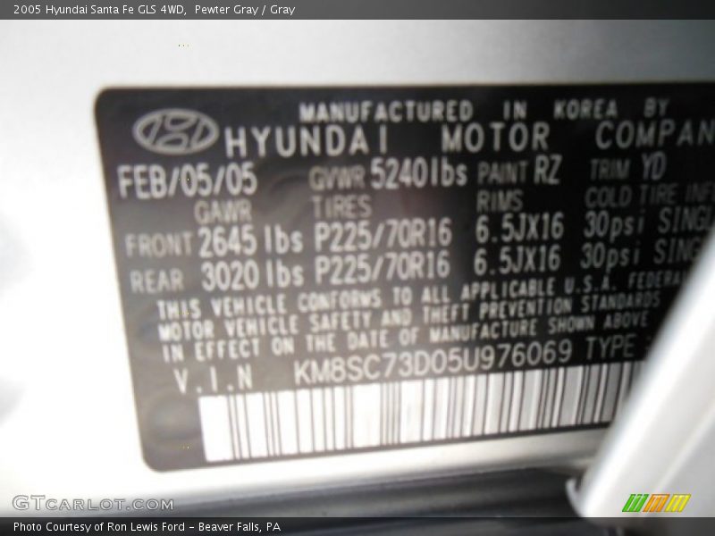 Pewter Gray / Gray 2005 Hyundai Santa Fe GLS 4WD