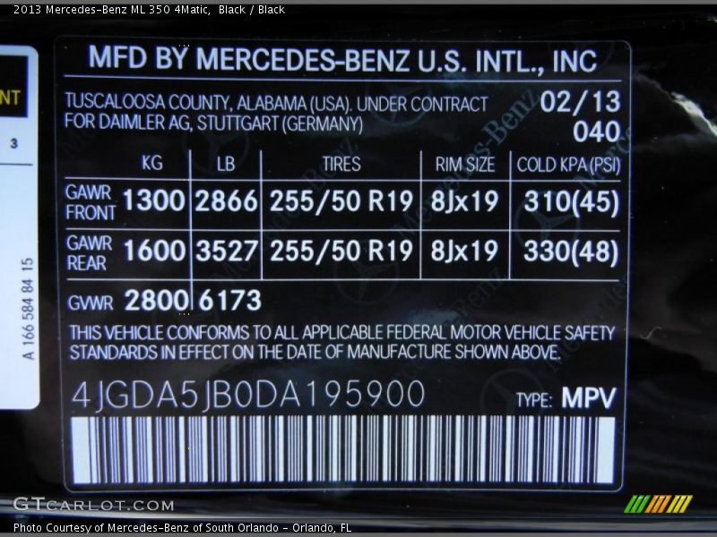 Black / Black 2013 Mercedes-Benz ML 350 4Matic