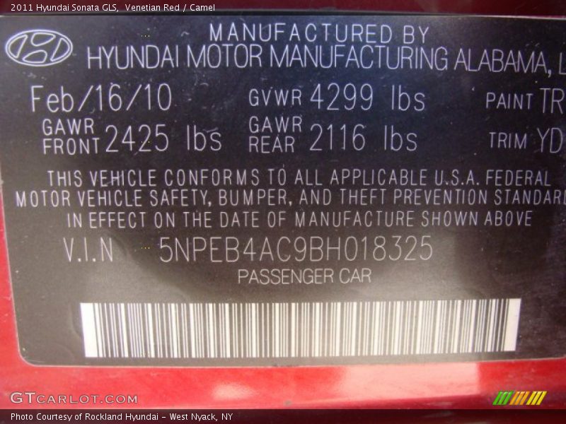Venetian Red / Camel 2011 Hyundai Sonata GLS