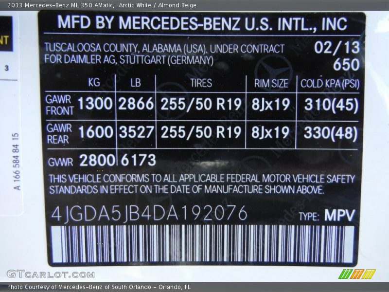 Arctic White / Almond Beige 2013 Mercedes-Benz ML 350 4Matic