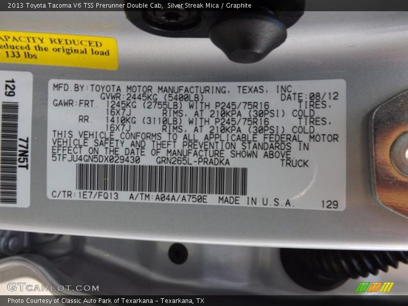 Silver Streak Mica / Graphite 2013 Toyota Tacoma V6 TSS Prerunner Double Cab