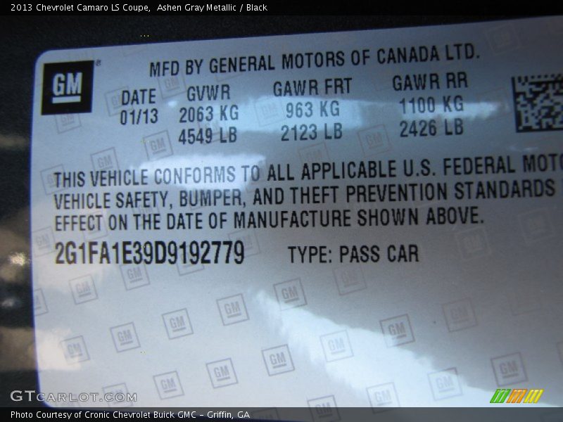 Ashen Gray Metallic / Black 2013 Chevrolet Camaro LS Coupe