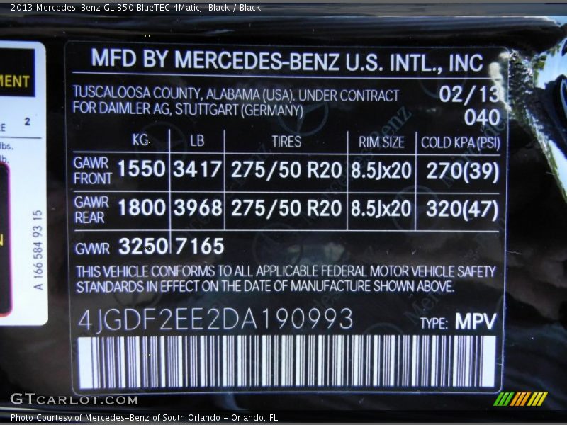2013 GL 350 BlueTEC 4Matic Black Color Code 040