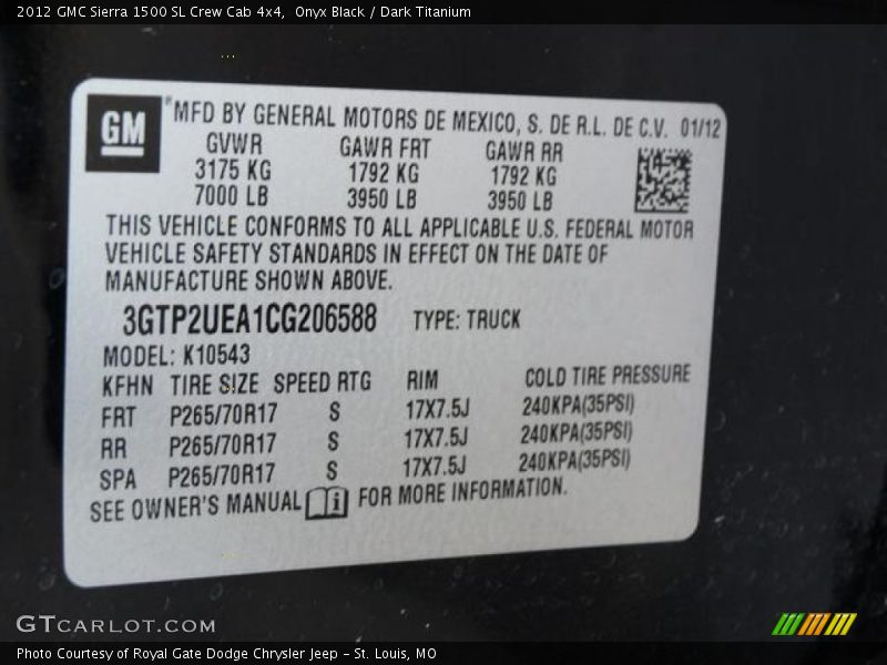 Onyx Black / Dark Titanium 2012 GMC Sierra 1500 SL Crew Cab 4x4