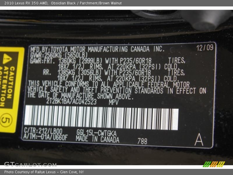 Obsidian Black / Parchment/Brown Walnut 2010 Lexus RX 350 AWD