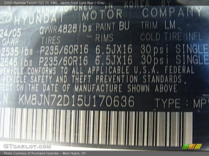 Alpine Frost Light Blue / Gray 2005 Hyundai Tucson GLS V6 4WD