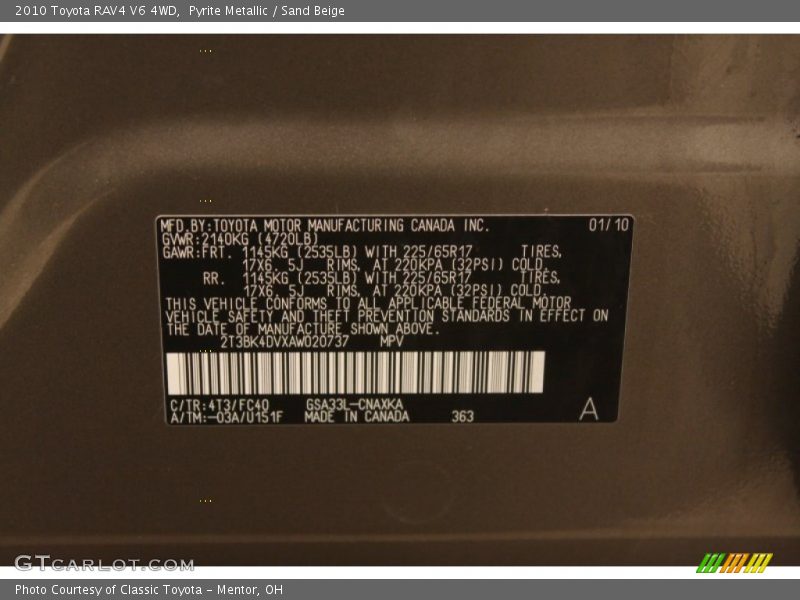 Pyrite Metallic / Sand Beige 2010 Toyota RAV4 V6 4WD