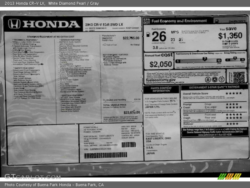  2013 CR-V LX Window Sticker