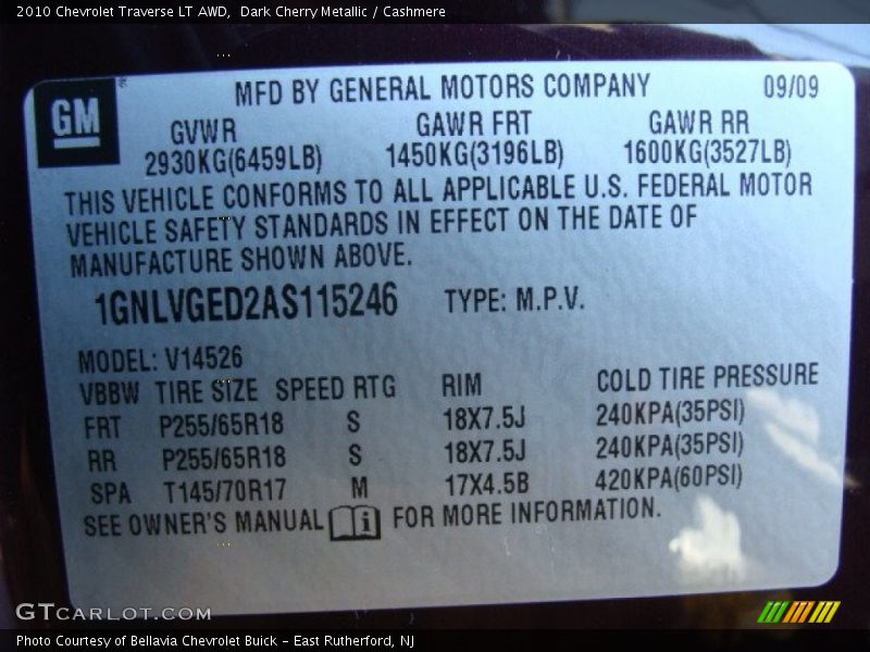 Dark Cherry Metallic / Cashmere 2010 Chevrolet Traverse LT AWD