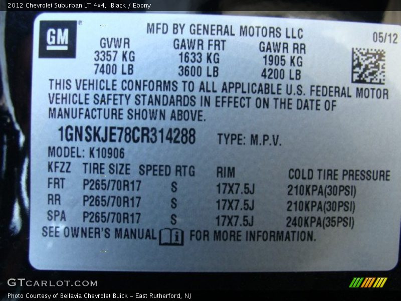 Black / Ebony 2012 Chevrolet Suburban LT 4x4